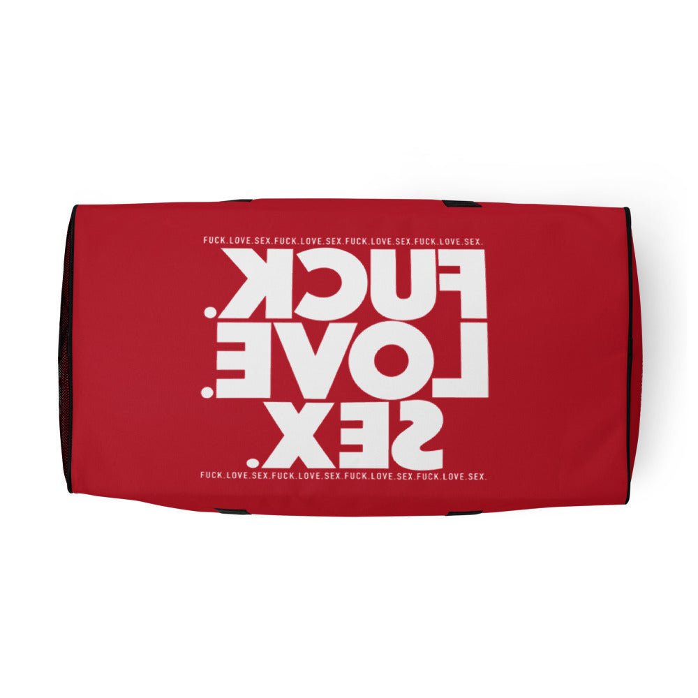 FUCK.LOVE.SEX Red Duffle Bag