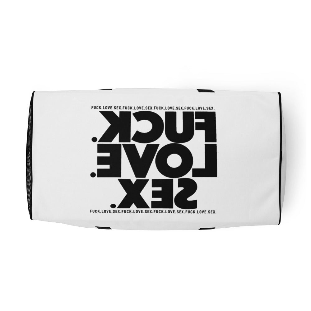 FUCK.LOVE.SEX White Duffle Bag