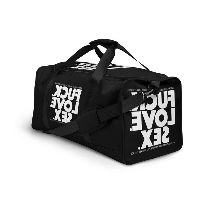 FUCK.LOVE.SEX. Black Duffle Bag