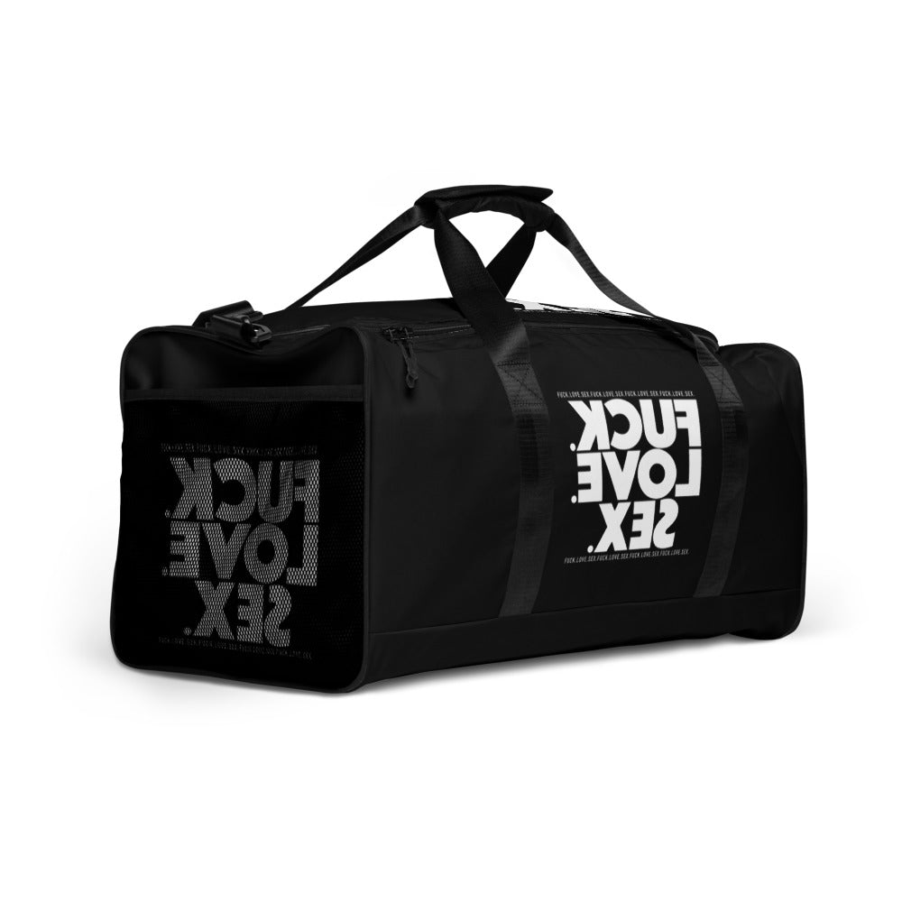 FUCK.LOVE.SEX. Black Duffle Bag