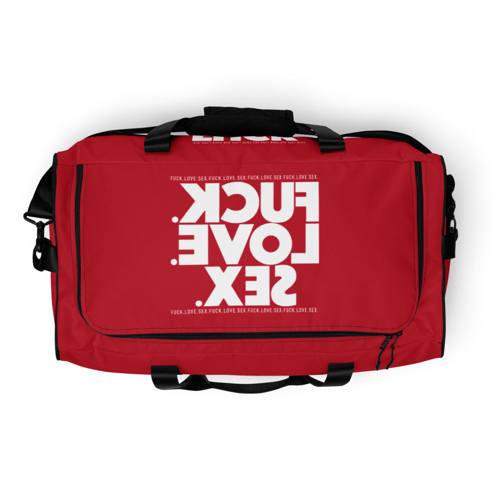 FUCK.LOVE.SEX Red Duffle Bag